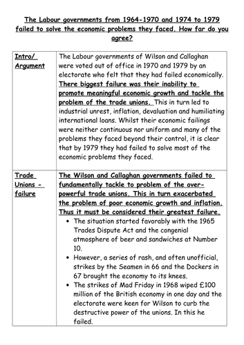 Model Answer: The Labour governments from 1964-1970 and 1974 to 1979 failed to solve the economic pr