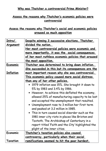 Model Answer: Why was Thatcher a controversial Prime Minister?