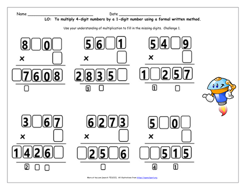 Ks2 Y5 Multiplication 4 Digits By 1 Digit Differentiated Challenges And Self Checking Games 6299