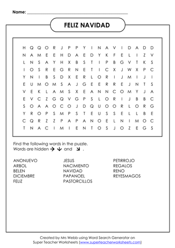 Spanish word search about Christmas | Teaching Resources