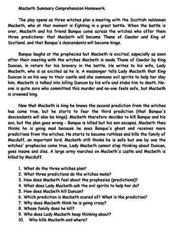 Macbeth homework ks2 image