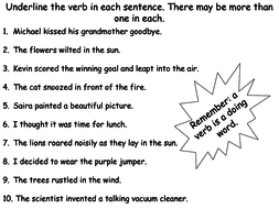 verbs action words powerpoint and worksheets