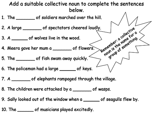 collective nouns powerpoint and worksheets teaching resources