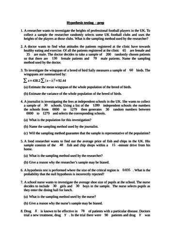 Hypothesis testing (new A level) - notes, examples, exercises. MCQs and a homework/test