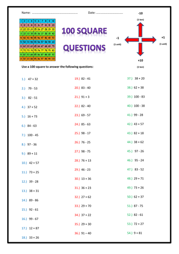 100 Square Worksheets