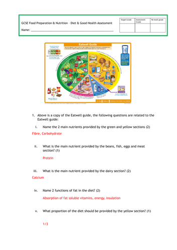 Gcse Food Prep Diet And Good Health Assessment Teaching Resources 4157