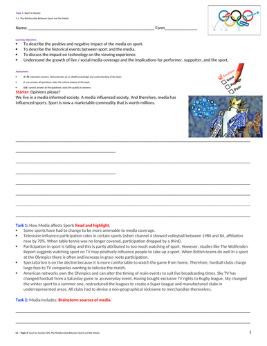 A-Level PE EDEXCEL (spec 2016) 5.5. The Relationship Between Sport and the Media