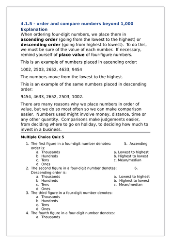 Ordering And Comparing Numbers Beyond 1 000 Teaching Resources