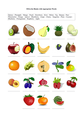 Fruits - A Printable Worksheet | Teaching Resources
