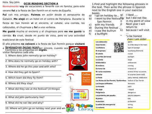 Spanish Festivals: San Fermin - Spanish KS4 AQA Reading A