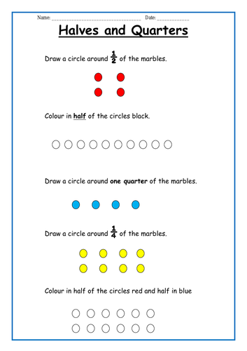 Halves and Quarters Worksheets