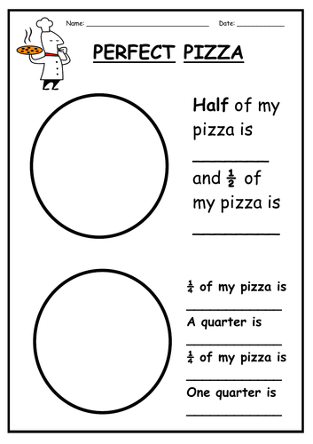 Perfect Pizzas! - Fractions Activity (Halves and Quarters)