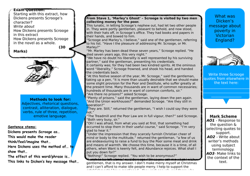 Literature Paper 1 A Christmas Carol Question and Planning Sheet