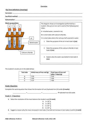 Topic 10 (AQA) chemistry GCSE triple new spec 2 worksheets ...