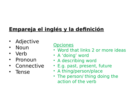 Spanish - Grammar terminology and regular present tense practise