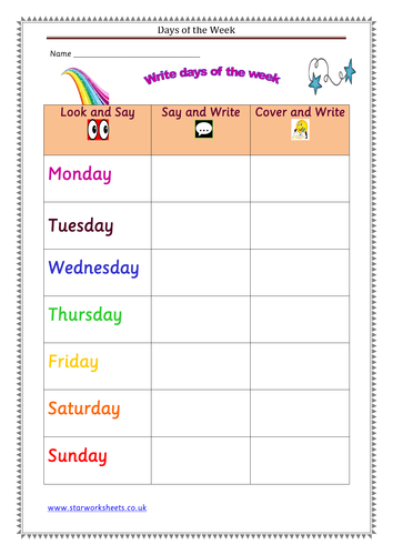 Days of the Week Spelling Worksheet. | Teaching Resources