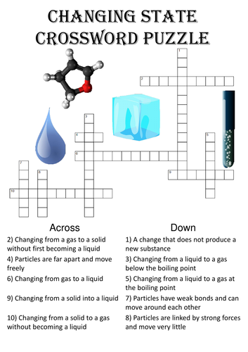 Physics Crossword Puzzle: Changing State (Includes answer key)