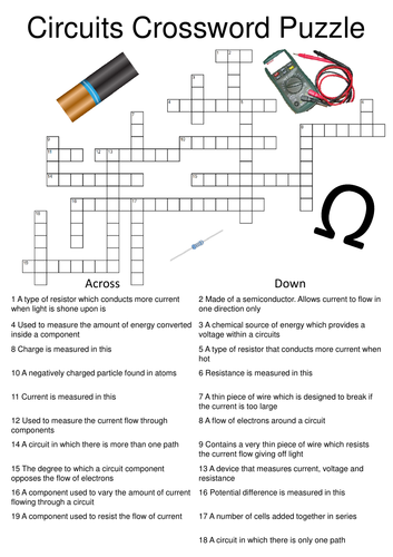 Physics Crossword Puzzle: Circuits (Includes answer key)
