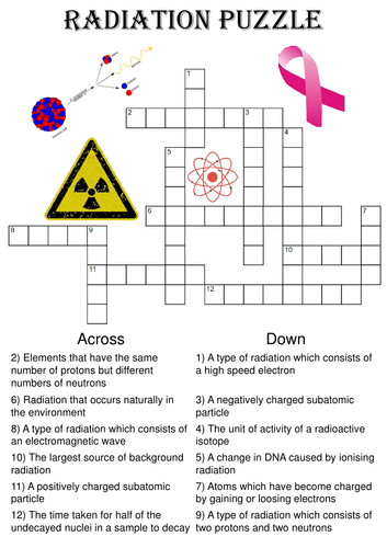 Physics Crossword Puzzle: Radiation (Includes answer key)