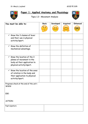 GCSE PE OCR - 1.3 Movement Analysis