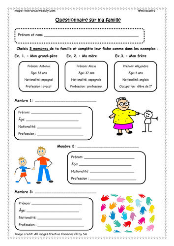 Questionnaire about Ma famille  Teaching Resources