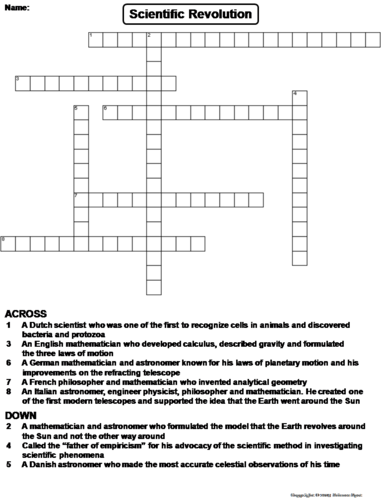 Scientific Revolution Crossword Puzzle