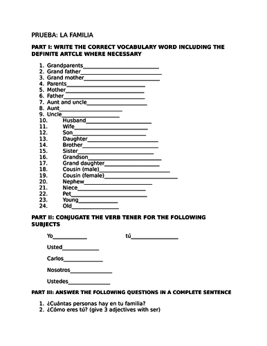 Quiz family members | Teaching Resources