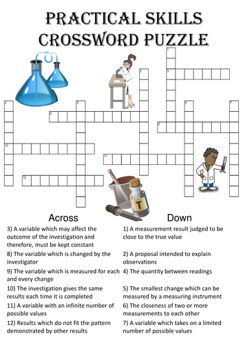 Science Crossword Puzzle: Practical skills (Includes answer key)