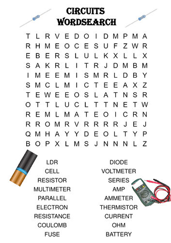 Physics Word Search: Circuits (Includes Solution)
