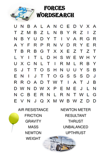 Physics Word Search: Forces (Includes Solution)