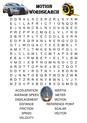 Physics Word Search: Motion (Includes Solution)