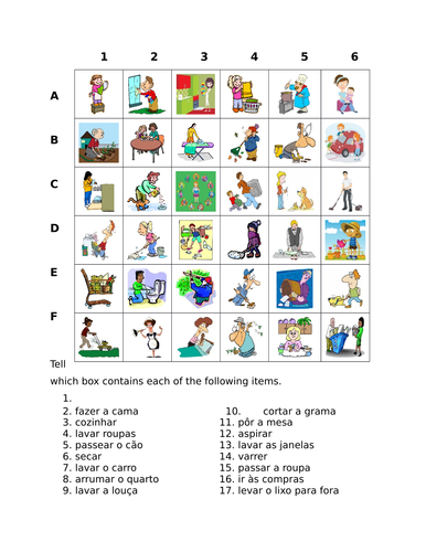 Tarefas domésticas (Chores in Portuguese) Find it Worksheet