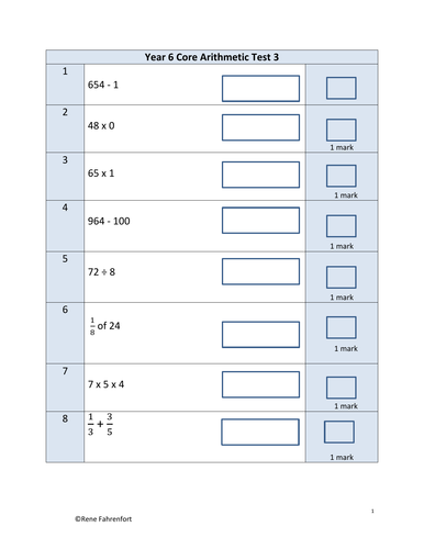 arithmetic homework year 6