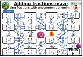 adding and subtracting fraction maze proper fractions and mixed