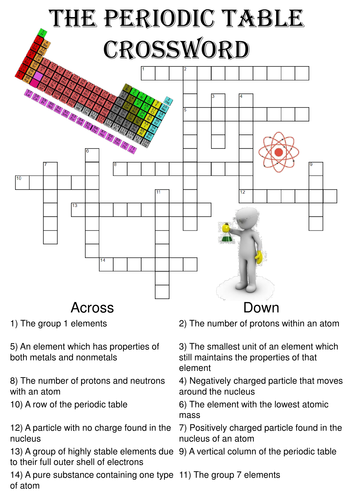 Chemistry Crossword Puzzle: The periodic table (Includes answer key)