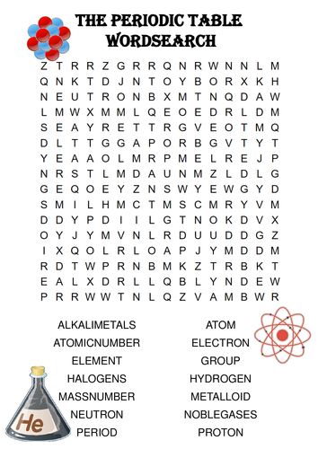 Chemistry word search Puzzle: The periodic table (Includes solution)