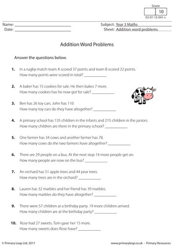 KS2 Addition Word Problems Teaching Resources