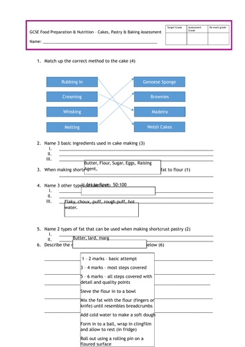 GCSE FOOD PREP - Cakes, Baking & Bread Assessment