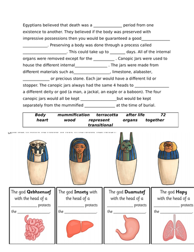 Ancient Egypt Canopic Jars - Differentiated worksheets linked to ...