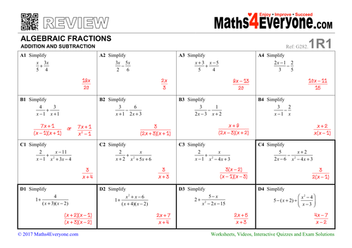 Gcse Revision Algebraic Fractions Adding And Subtracting Teaching