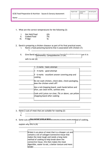 GCSE FOOD PREP - Sauces and Savoury Assessment