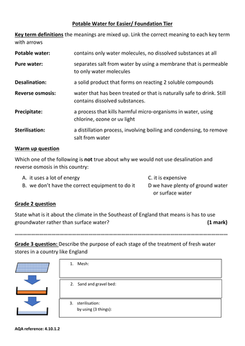 GCSE new spec chemistry topic 10: Potable water