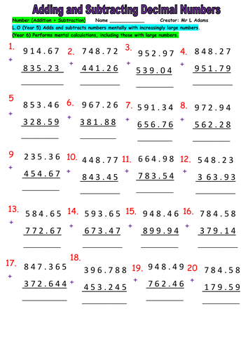 Addition And Subtraction 5 Differentiated Activity Sheets Key Stage 