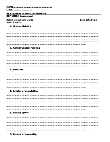 Limited Companies - AS Business | Teaching Resources