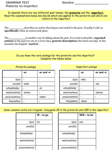 Preterite Vs Imperfect | Teaching Resources