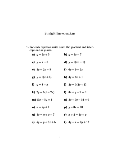 Straight line equations worksheet (with solutions) | Teaching Resources