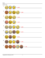 Euro Coins European Worksheets 500 Questions with answers Counting KS1 ...