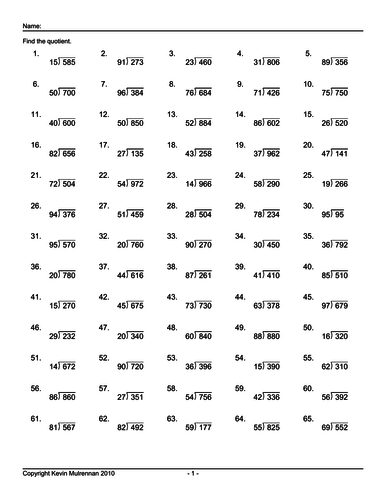 1000 Questions Advanced Division No Reminders KS2 Mathematics Calculator Use