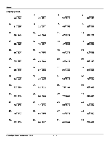 1000 questions advanced division with remainders ks2