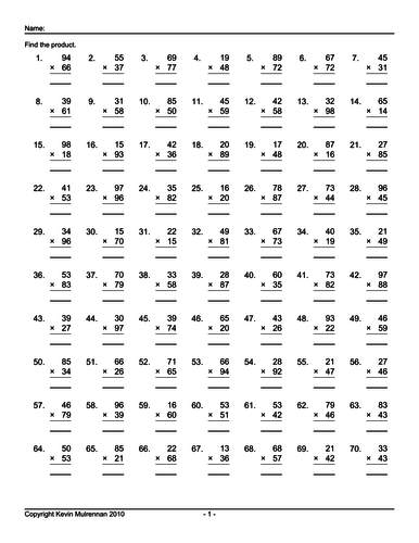1000 Questions Multiplication Mathematics KS2 Calculator Use